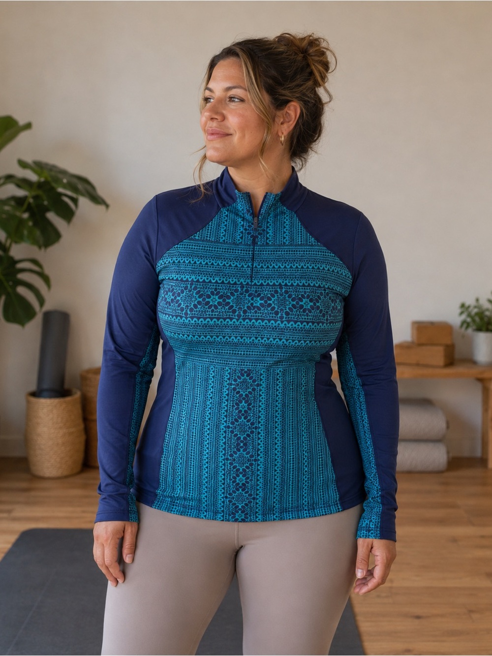 prAna XL Printed Performance Quarter Zip Pullover Long Sleeve Athletic Top Yoga